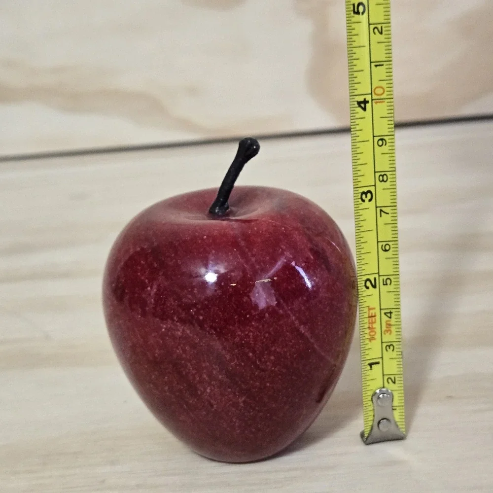 Carved Red Marble Stone Apple Paperweight Figurine Polished Fruit Decor 3.75